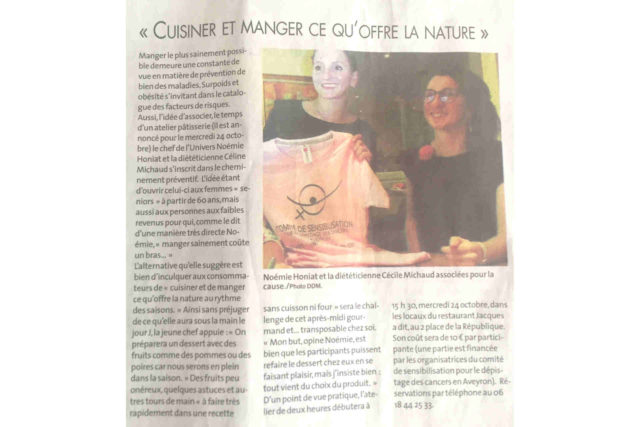 octobre rose article La dépêche atelier cuisine Noemie Honiat Cécile Michaud dépistage cancer sein